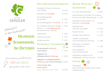 Speisekarte für den Heurigen
